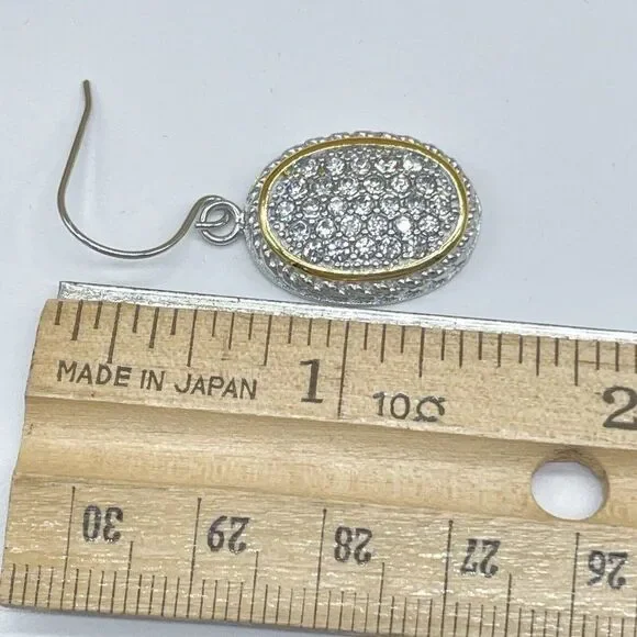 Emma Skye Silver Tone Pave Crystal Drop Earrings Gold Tone Accent Oval Shape - Picture 9 of 9